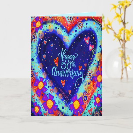 Gelukkig 50-jarig jubileum Pretty Heart Kaart (Gele Bloem)