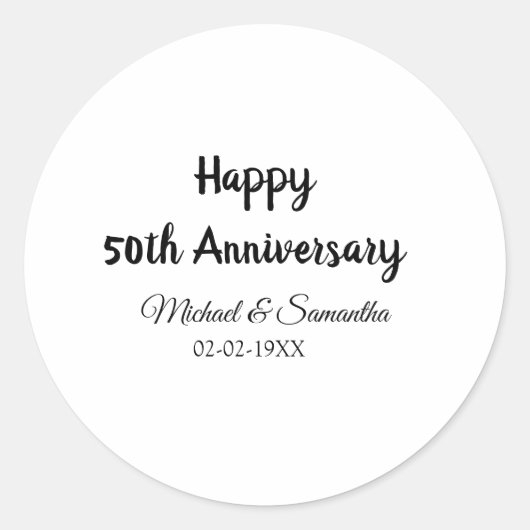 Gelukkig 50-jarig jubileum voeg naam koppel datum  ronde sticker (Voorkant)