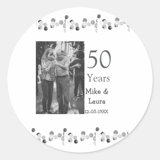 Gelukkig 50-jarig jubileum voeg naam koppel datum ronde sticker (Voorkant)