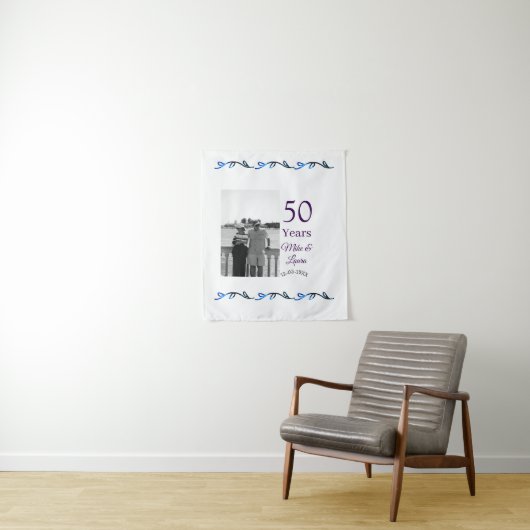 Gelukkig 50-jarig jubileum voeg naam koppel datum wandkleed (In situ)