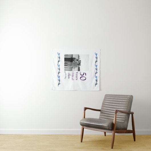 Gelukkig 50-jarig jubileum voeg naam koppel datum wandkleed (In Situ (horizontaal))