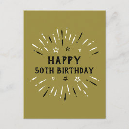 Gelukkig 50e verjaardag Fireworks Gold Black White Briefkaart