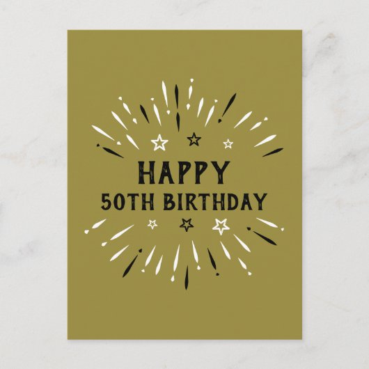 Gelukkig 50e verjaardag Fireworks Gold Black White Briefkaart (Voorkant)