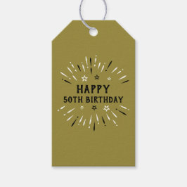 Gelukkig 50e verjaardag Fireworks Gold Black White Cadeaulabel