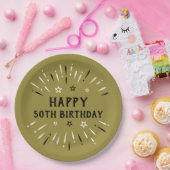 Gelukkig 50e verjaardag Fireworks Gold Black White Papieren Bordje (Feest)