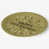 Gelukkig 50e verjaardag Fireworks Gold Black White Papieren Bordje (Gekanteld)