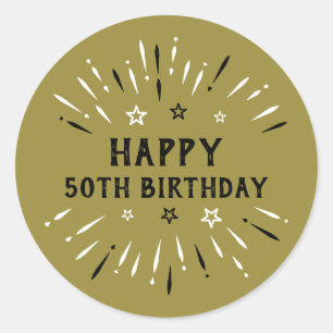 Gelukkig 50e verjaardag Fireworks Gold Black White Ronde Sticker