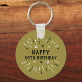Gelukkig 50e verjaardag Fireworks Gold Black White Sleutelhanger (Voorkant)