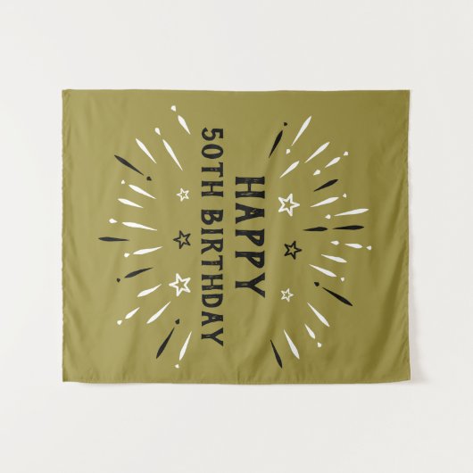 Gelukkig 50e verjaardag Fireworks Gold Black White Wandkleed (Voorkant (horizontaal))