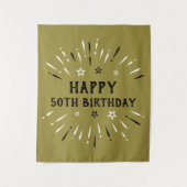 Gelukkig 50e verjaardag Fireworks Gold Black White Wandkleed (Voorkant)