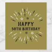 Gelukkig 50e verjaardag Fireworks Gold Black White Wijn Etiket (Enkel label)