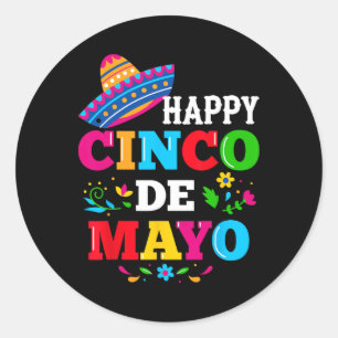 Gelukkig 5 De Mayo Laten we feest vieren Viva Mexi Ronde Sticker