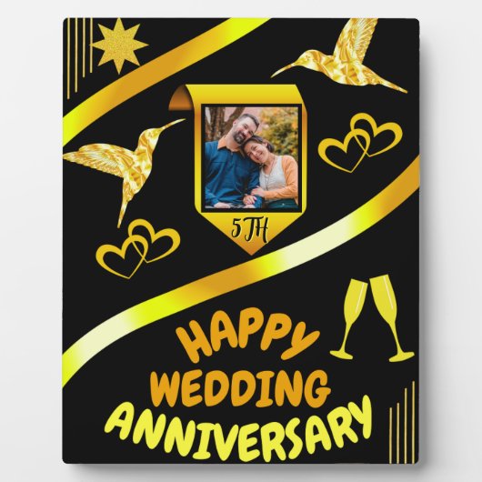 Gelukkig 5-jarig huwelijksjubileum Zwart & Goud Mo Fotoplaat (Voorkant)