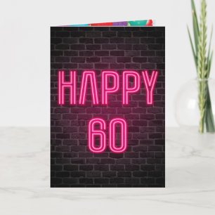 Gelukkig 60e verjaardag Neon bord op baksteen Kaart