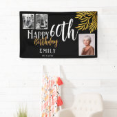 Gelukkig 60ste verjaardag Goud blad 3 foto achterg Spandoek (Insitu)