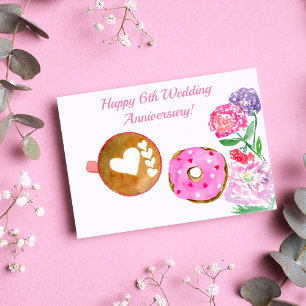 Gelukkig 6-jarig huwelijksjubileum Latte En Donut Kaart
