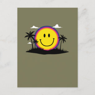 Gelukkig 70s Retro Smiley Gezicht Zonsondergang S Briefkaart