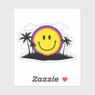 Gelukkig 70s  Retro Smiley Gezicht Zonsondergang S Sticker