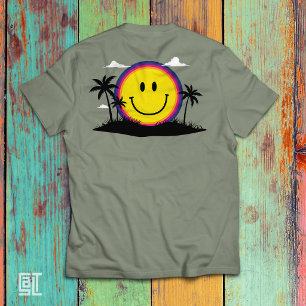 Gelukkig 70s Retro Smiley Gezicht Zonsondergang S T-shirt