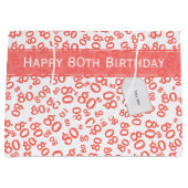 Gelukkig 80e koraal/wit willekeurig getalpatroon groot cadeauzakje (Voorkant)