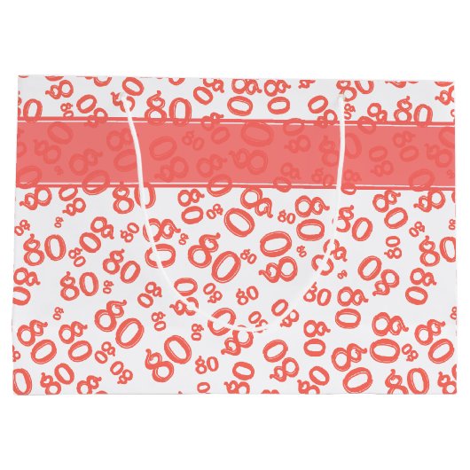 Gelukkig 80e koraal/wit willekeurig getalpatroon groot cadeauzakje (Achterkant)