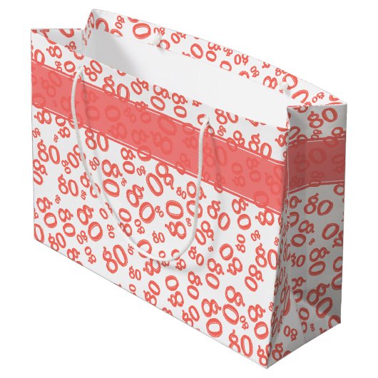 Gelukkig 80e koraal/wit willekeurig getalpatroon groot cadeauzakje (Achterkant Gekanteld)