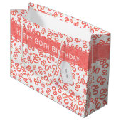 Gelukkig 80e koraal/wit willekeurig getalpatroon groot cadeauzakje (Voorkant Gekanteld)