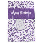 Gelukkig 80e Paarse/witte Willekeurige Nummerpatro Medium Cadeauzakje (Voorkant)