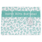 Gelukkig 80ste Blauwgroen/Wit Willekeurig Nummerpa Groot Cadeauzakje (Voorkant)