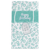 Gelukkig 80ste Blauwgroen/Wit Willekeurig Nummerpa Klein Cadeauzakje (Voorkant)