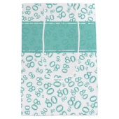 Gelukkig 80ste Blauwgroen/Wit Willekeurig Nummerpa Medium Cadeauzakje (Achterkant)