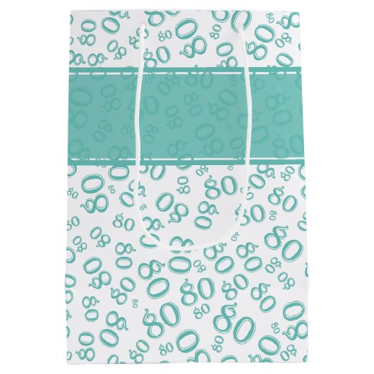 Gelukkig 80ste Blauwgroen/Wit Willekeurig Nummerpa Medium Cadeauzakje (Achterkant)