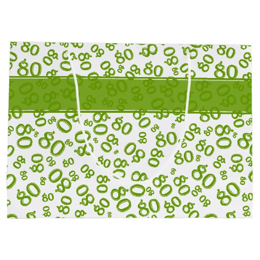 Gelukkig 80th Groen/Wit Willekeurig Nummerpatroon Groot Cadeauzakje (Achterkant)