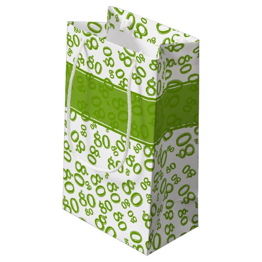 Gelukkig 80th Groen/Wit Willekeurig Nummerpatroon Klein Cadeauzakje (Achterkant Gekanteld)
