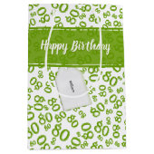 Gelukkig 80th Groen/Wit Willekeurig Nummerpatroon Medium Cadeauzakje (Voorkant)