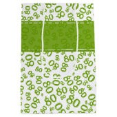 Gelukkig 80th Groen/Wit Willekeurig Nummerpatroon Medium Cadeauzakje (Achterkant)