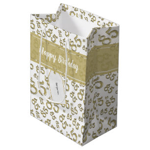 Gelukkig 85e Willekeurig Nummer Patroon Goud/Wit Medium Cadeauzakje