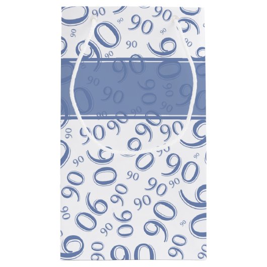 Gelukkig 90ste Willekeurig Nummerpatroon Blauw/Wit Klein Cadeauzakje (Achterkant)