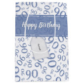 Gelukkig 90ste Willekeurig Nummerpatroon Blauw/Wit Medium Cadeauzakje (Voorkant)