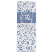 Gelukkig 90ste Willekeurig Nummerpatroon Blauw/Wit Wijn Cadeautas (Voorkant)