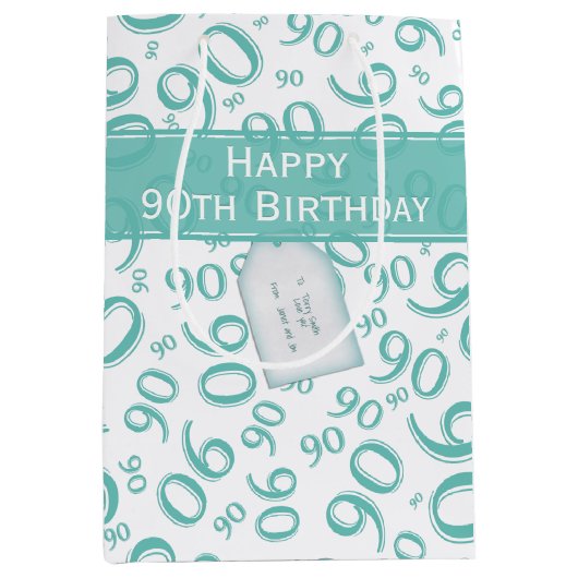 Gelukkig 90ste Willekeurig Nummerpatroon Blauwgroe Medium Cadeauzakje (Voorkant)