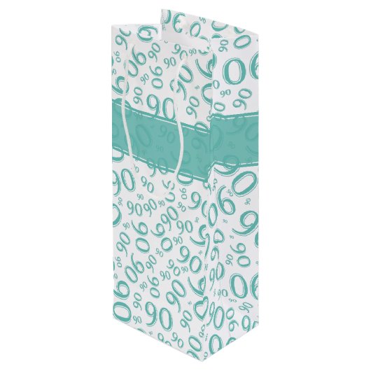 Gelukkig 90ste Willekeurig Nummerpatroon Blauwgroe Wijn Cadeautas (Achterkant Gekanteld)