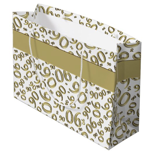 Gelukkig 90ste Willekeurig Nummerpatroon Goud/Wit Large Cadeautasje (Achterkant Gekanteld)