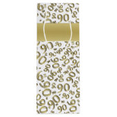 Gelukkig 90ste Willekeurig Nummerpatroon Goud/Wit Wijn Cadeautas (Achterkant)