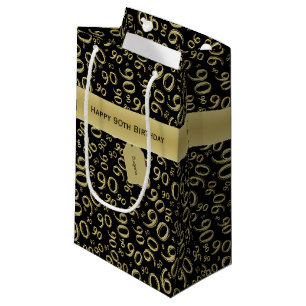 Gelukkig 90ste Willekeurig Nummerpatroon Goud/Zwar Klein Cadeauzakje