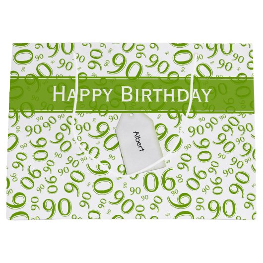 Gelukkig 90ste Willekeurig Nummerpatroon Groen/Wit Groot Cadeauzakje (Voorkant)