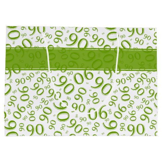 Gelukkig 90ste Willekeurig Nummerpatroon Groen/Wit Groot Cadeauzakje (Achterkant)
