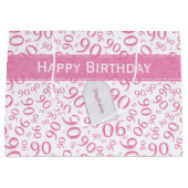 Gelukkig 90ste Willekeurig Nummerpatroon Roze/Wit Groot Cadeauzakje (Voorkant)