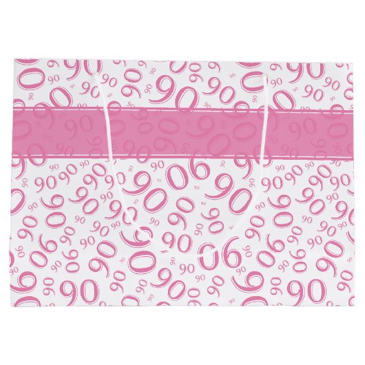Gelukkig 90ste Willekeurig Nummerpatroon Roze/Wit Groot Cadeauzakje (Achterkant)