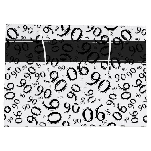 Gelukkig 90ste Willekeurig Nummerpatroon Zwart/Wit Groot Cadeauzakje (Achterkant)